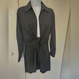Tie front black shirt dress